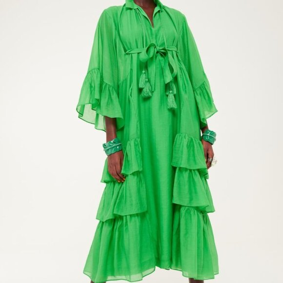 IRIS APFEL X H&M FLOUNCED GREEN DRESS SIZE XS, LIKE NEW - Picture 2 of 3